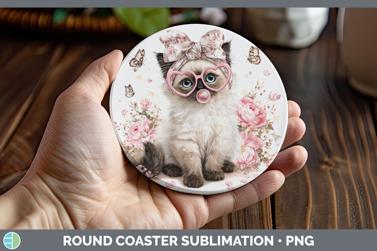 GorgeousCats Pink Bubble Gum Round Coaster design.