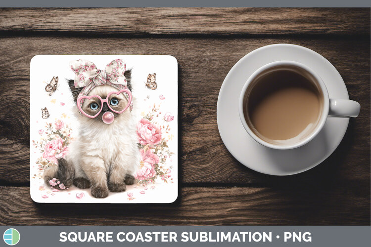 GorgeousCats Pink Bubble Gum Square Coaster design.