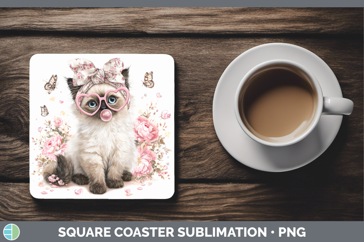 Birman Cats Pink Bubble Gum Square Coaster Sublimation Desig