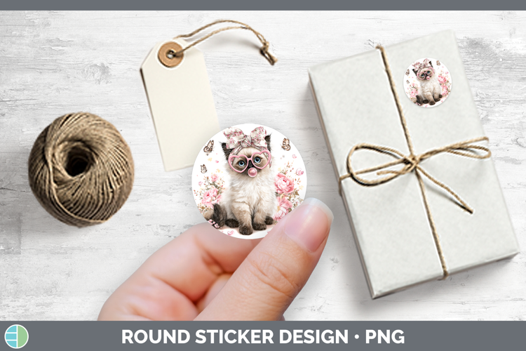Birman Cats Pink Bubble Gum Stickers Design