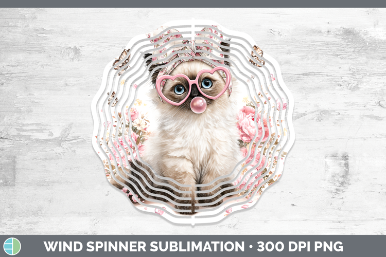 Birman Cats Pink Bubble Gum Wind Spinner Sublimation Design