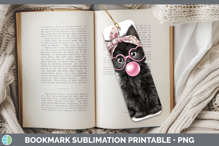 Black Cats Pink Bubble Gum Bookmark Sublimation Design