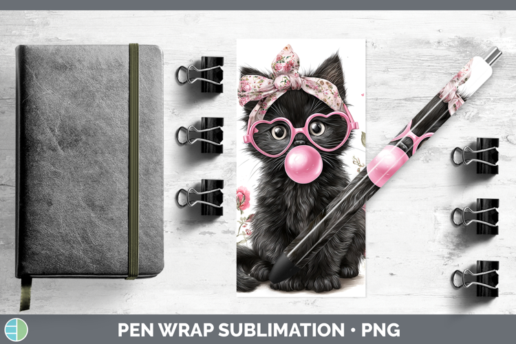 Black Cats Pink Bubble Gum Pen Wrap Sublimation Design