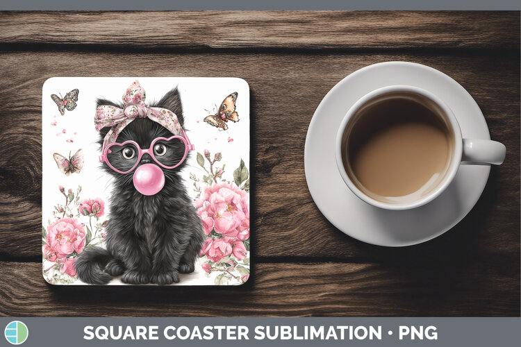 GorgeousCats Pink Bubble Gum Square Coaster design.