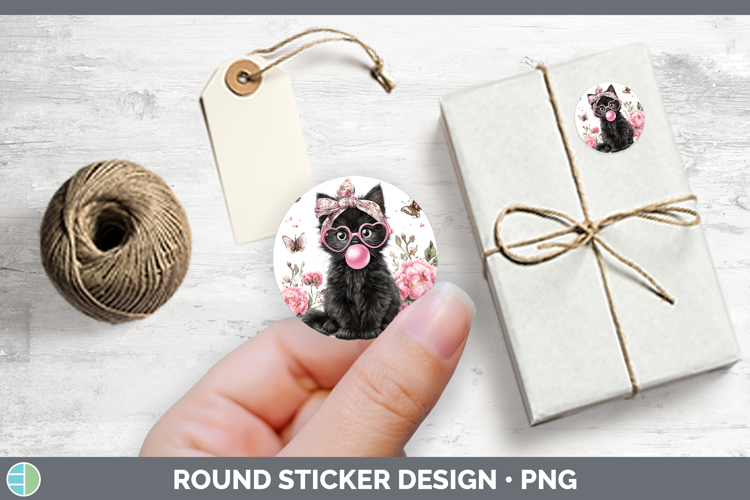 Black Cats Pink Bubble Gum Stickers Design