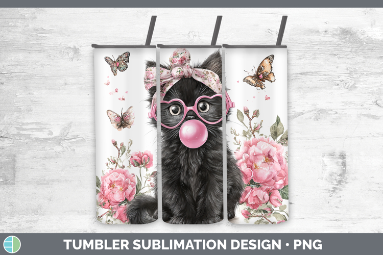 Black Cats Pink Bubble Gum Tumbler Sublimation Design