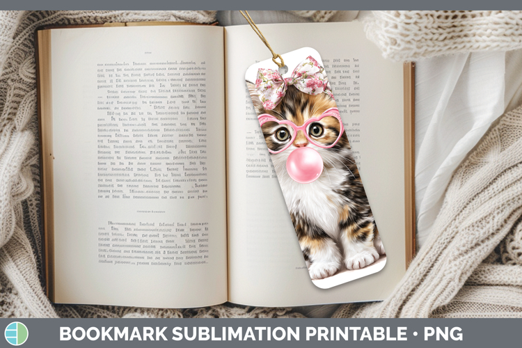 Calico Cats Pink Bubble Gum Bookmark Sublimation Design