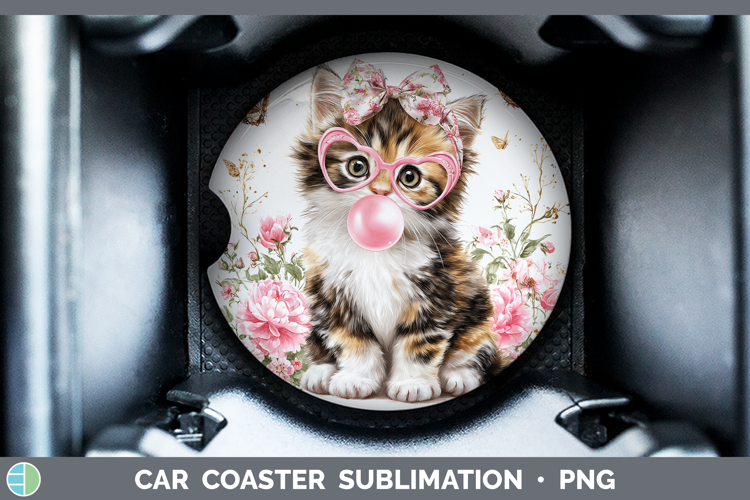 Calico Cats Pink Bubble Gum Car Coaster Sublimation Design