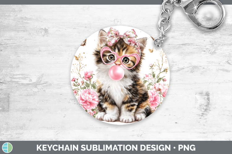 Calico Cats Pink Bubble Gum Keychain Sublimation Design