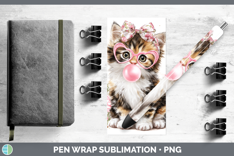 Calico Cats Pink Bubble Gum Pen Wrap Sublimation Design