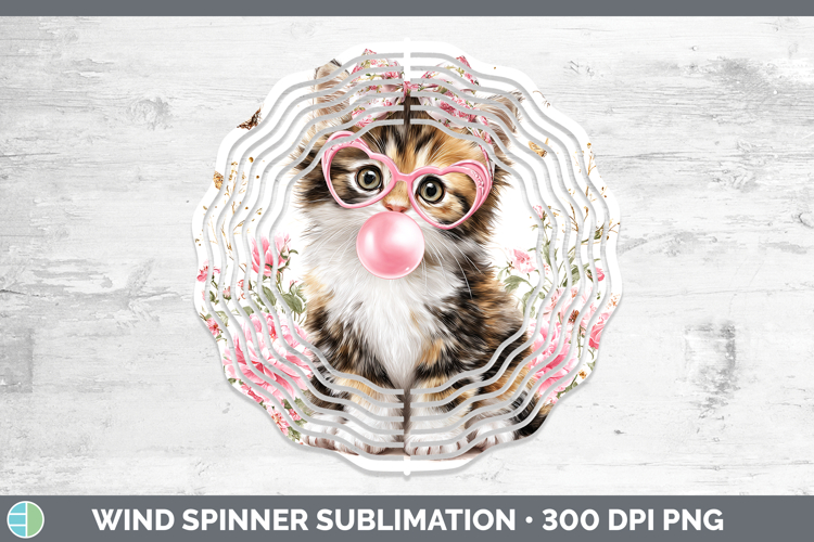 Calico Cats Pink Bubble Gum Wind Spinner Sublimation Design