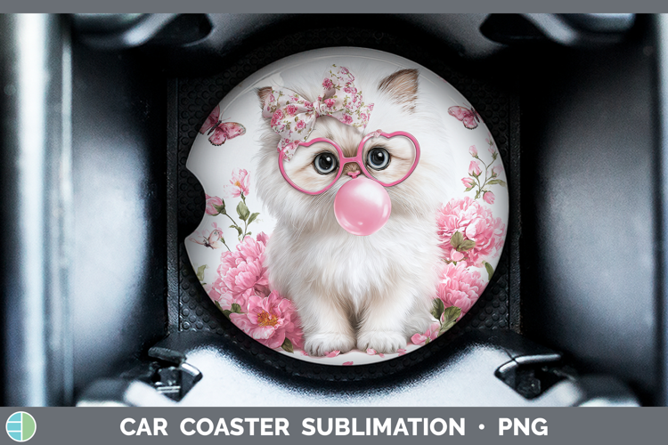 Himalayan Cats Pink Bubble Gum Car Coaster Sublimation Desig