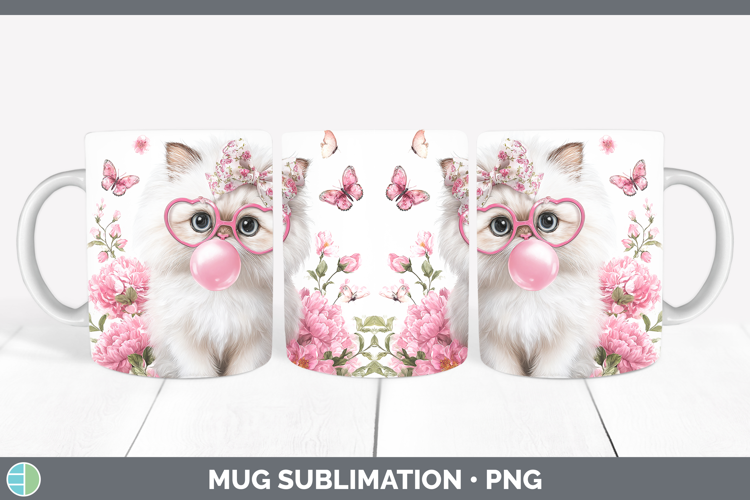 Himalayan Cats Pink Bubble Gum Mug Wrap Sublimation Design