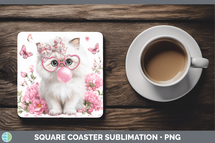 Himalayan Cats Pink Bubble Gum Square Coaster Sublimation De