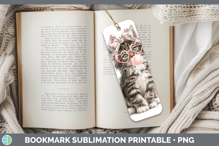 Maine Coon Cats Pink Bubble Gum Bookmark Sublimation Design