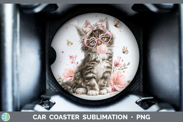 Maine Coon Cats Pink Bubble Gum Car Coaster Sublimation Desi
