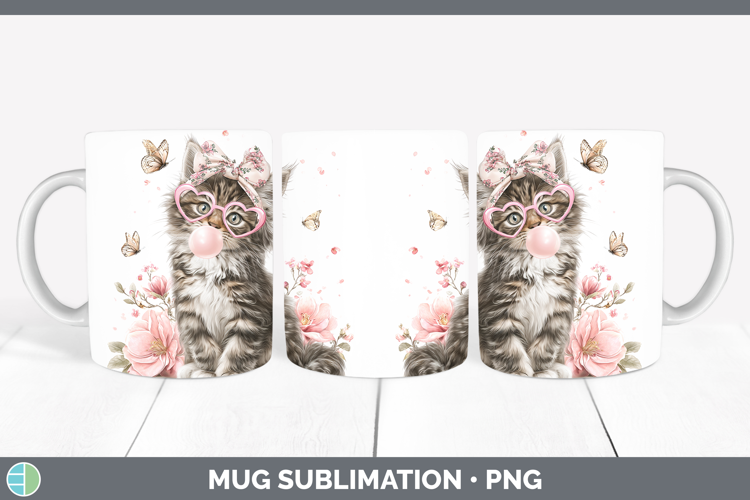 Maine Coon Cats Pink Bubble Gum Mug Wrap Sublimation Design