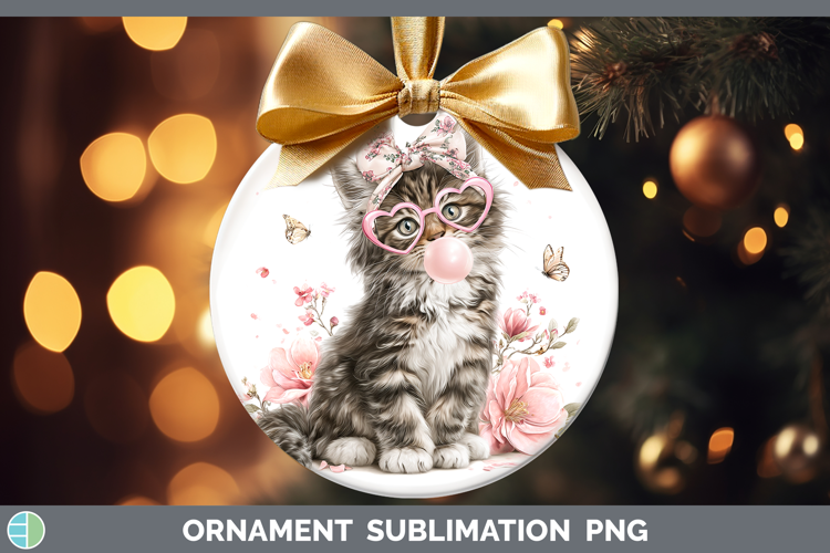 Maine Coon Cats Pink Bubble Gum Ornament Sublimation Design