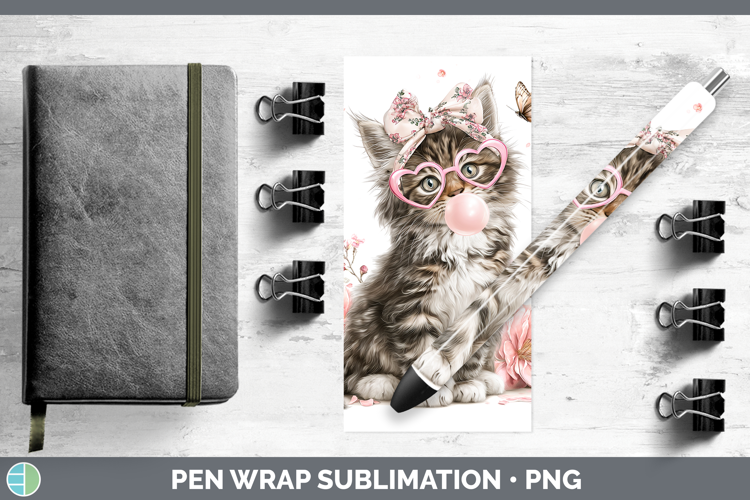 Maine Coon Cats Pink Bubble Gum Pen Wrap Sublimation Design
