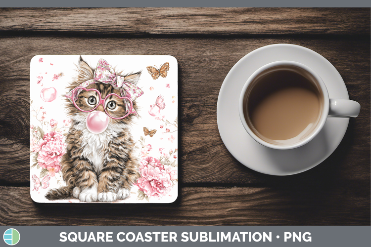 Norwegian Forest Cats Pink Bubble Gum Square Coaster Sublima