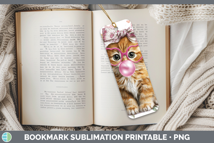 Orange Cats Pink Bubble Gum Bookmark Sublimation Design
