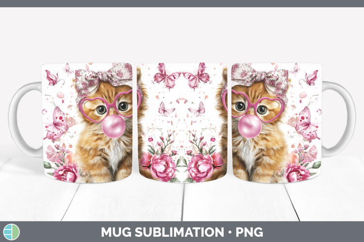Orange Cats Pink Bubble Gum Mug Wrap Sublimation Design