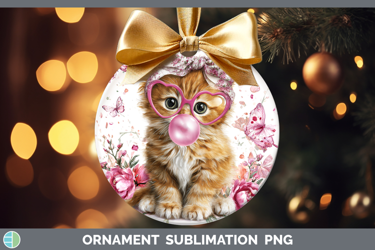 Orange Cats Pink Bubble Gum Ornament Sublimation Design