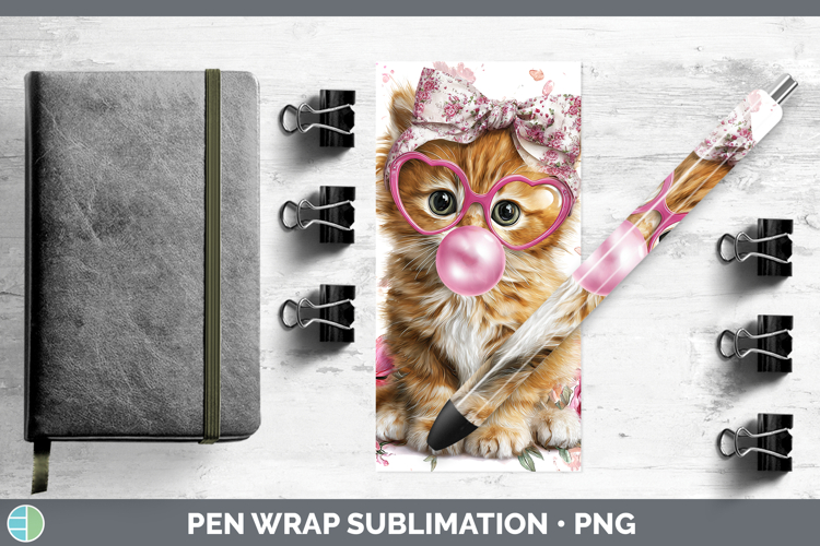 Orange Cats Pink Bubble Gum Pen Wrap Sublimation Design