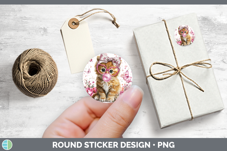 Orange Cats Pink Bubble Gum Stickers Design