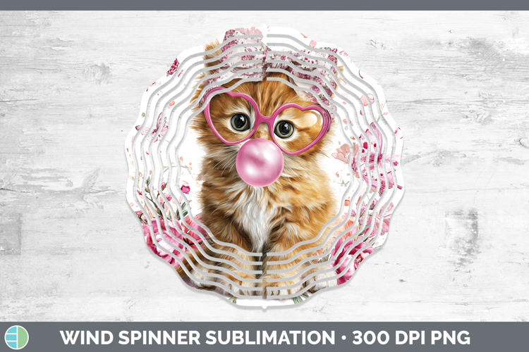 Orange Cats Pink Bubble Gum Wind Spinner Sublimation Design