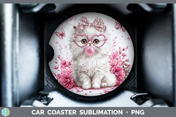 Persian Cats Pink Bubble Gum Car Coaster Sublimation Design