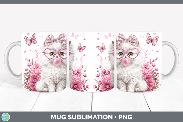 Persian Cats Pink Bubble Gum Mug Wrap Sublimation Design