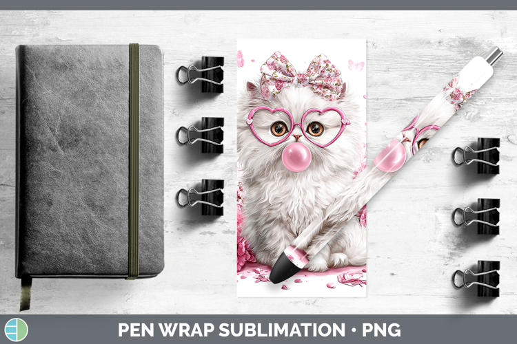 Persian Cats Pink Bubble Gum Pen Wrap Sublimation Design