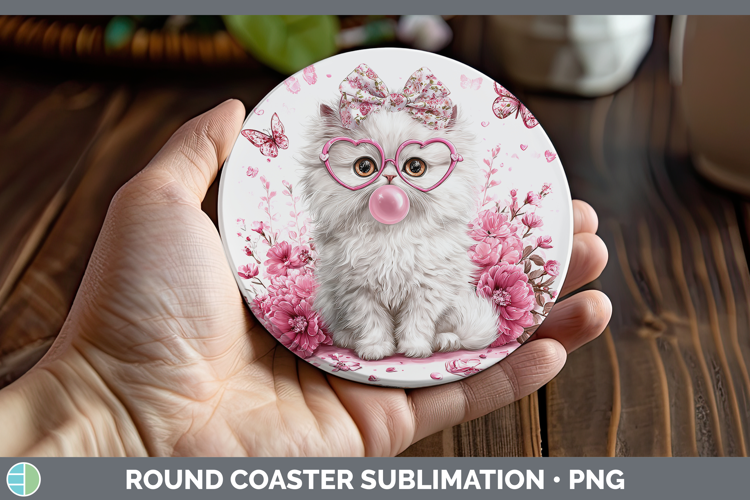 Persian Cats Pink Bubble Gum Round Coaster Sublimation Desig