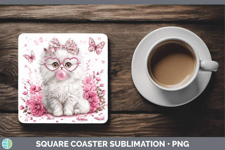 Persian Cats Pink Bubble Gum Square Coaster Sublimation Desi