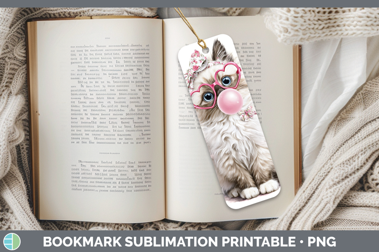 Ragdoll Cats Pink Bubble Gum Bookmark Sublimation Design