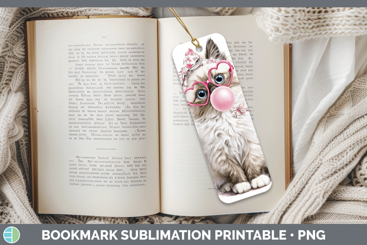 Ragdoll Cats Pink Bubble Gum Bookmark Sublimation Design