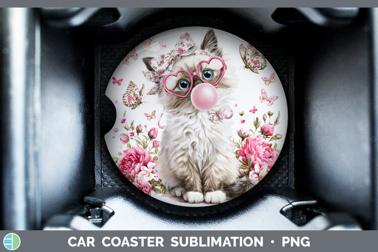 GorgeousCats Pink Bubble Gum Car Coaster design.