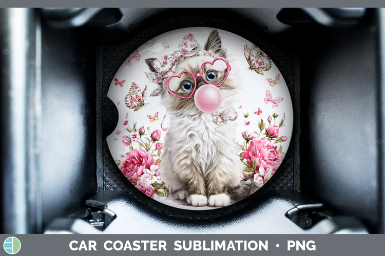 Ragdoll Cats Pink Bubble Gum Car Coaster Sublimation Design