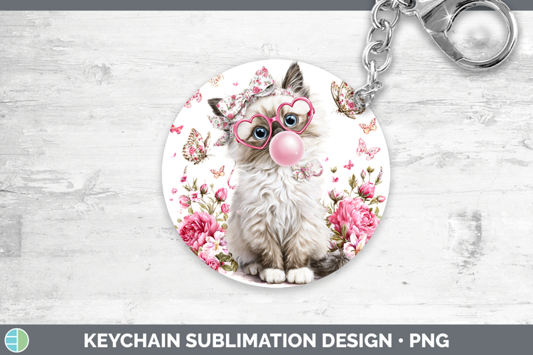 Ragdoll Cats Pink Bubble Gum Keychain Sublimation Design
