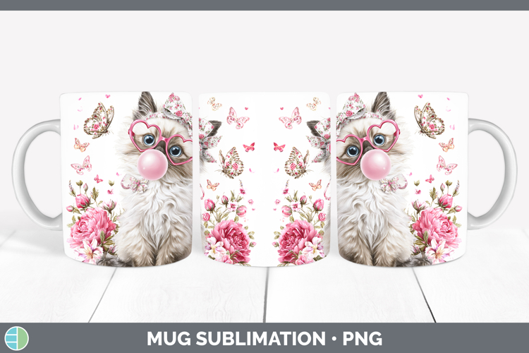 Ragdoll Cats Pink Bubble Gum Mug Wrap Sublimation Design