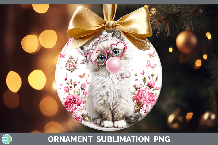 Ragdoll Cats Pink Bubble Gum Ornament Sublimation Design