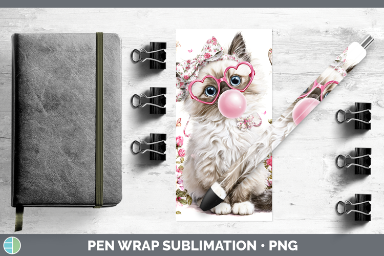 Ragdoll Cats Pink Bubble Gum Pen Wrap Sublimation Design