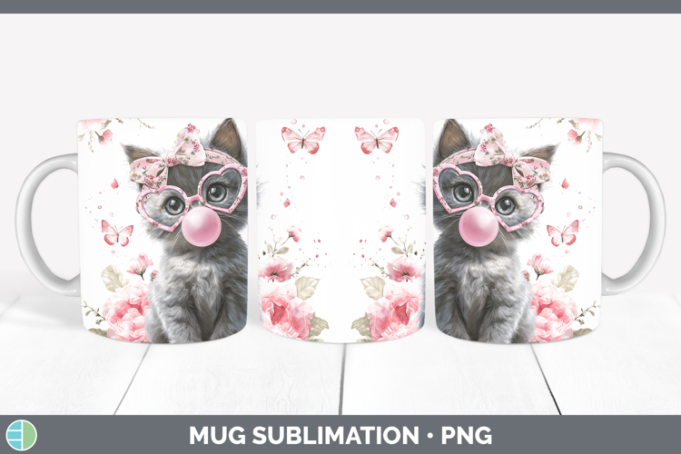Russian Blue Cats Pink Bubble Gum Mug Wrap Sublimation Desig