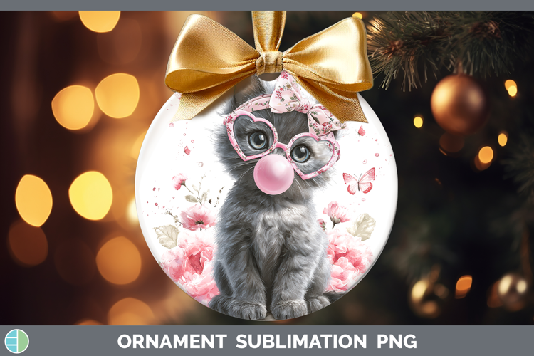 Russian Blue Cats Pink Bubble Gum Ornament Sublimation Desig