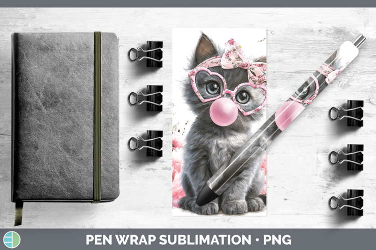 Russian Blue Cats Pink Bubble Gum Pen Wrap Sublimation Desig