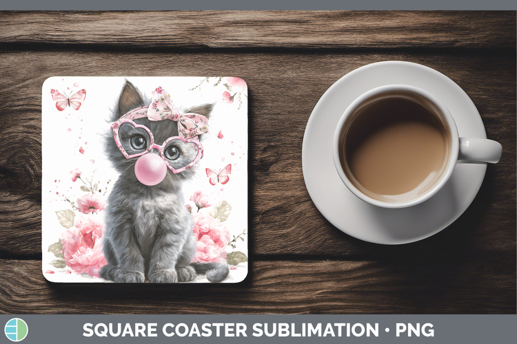 Russian Blue Cats Pink Bubble Gum Square Coaster Sublimation