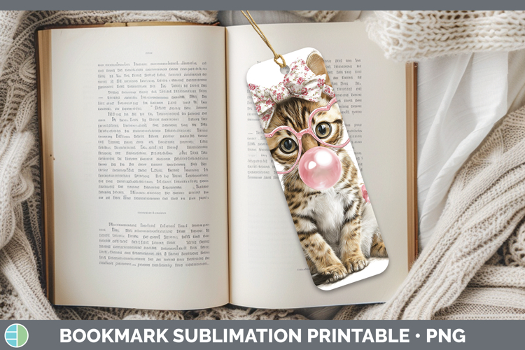 Savannah Cats Pink Bubble Gum Bookmark Sublimation Design