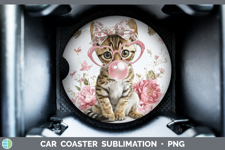 Savannah Cats Pink Bubble Gum Car Coaster Sublimation Design
