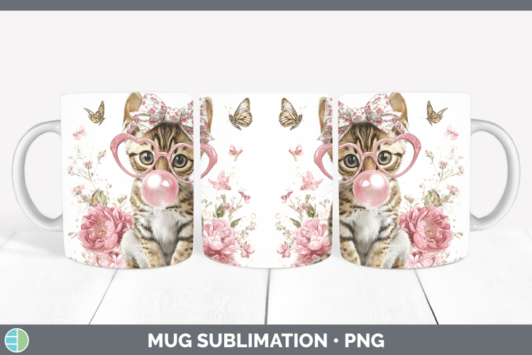 Savannah Cats Pink Bubble Gum Mug Wrap Sublimation Design
